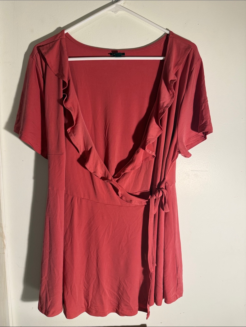 torrid Coral Wrap style top with Ruffle Trim